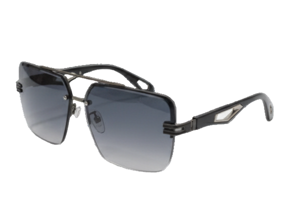 Luxury Rimless Navigator Sunglasses | Black Geometric Cutout Arms