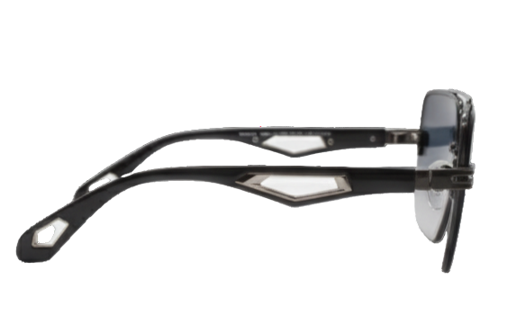 Luxury Rimless Navigator Sunglasses | Black Geometric Cutout Arms