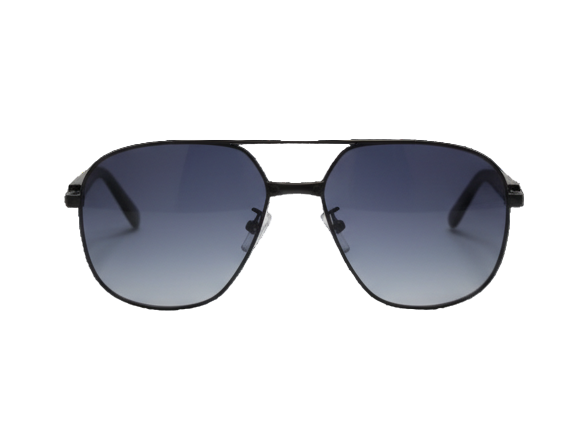 Classic Black Navigator Sunglasses | Metal Frame Blue Gradient Lens Brown Arms