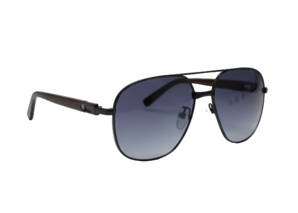 Classic Black Navigator Sunglasses | Metal Frame Blue Gradient Lens Brown Arms