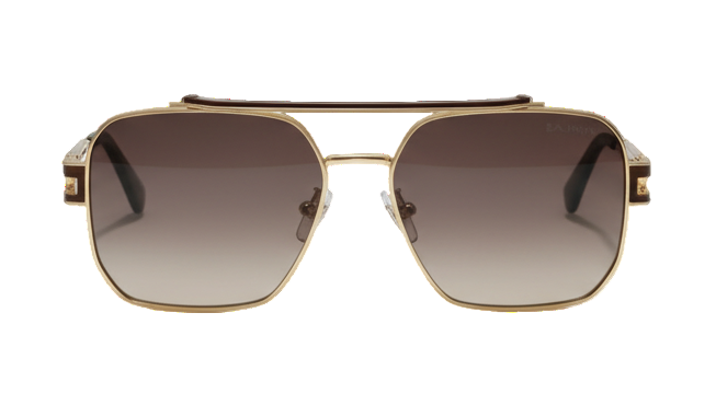 Luxury Gold Metal Hexagonal Navigator Sunglasses | Brown Gradient Lenses