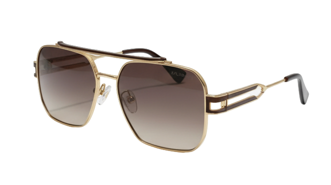 Luxury Gold Metal Hexagonal Navigator Sunglasses | Brown Gradient Lenses
