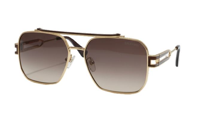 Luxury Gold Metal Hexagonal Navigator Sunglasses | Brown Gradient Lenses