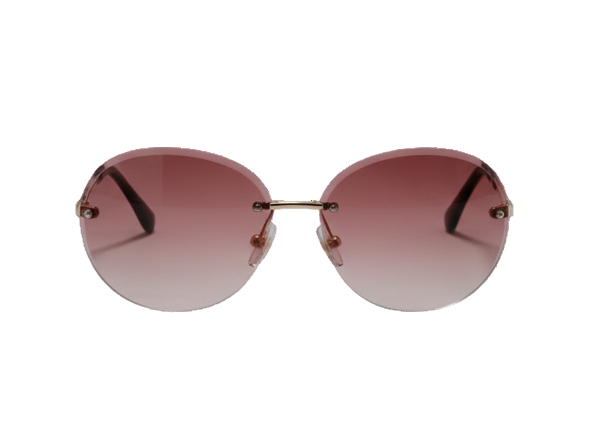 Oversized Round Rimless Sunglasses | Gold Frame Pink-Brown Gradient Lens