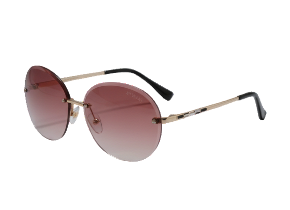 Oversized Round Rimless Sunglasses | Gold Frame Pink-Brown Gradient Lens