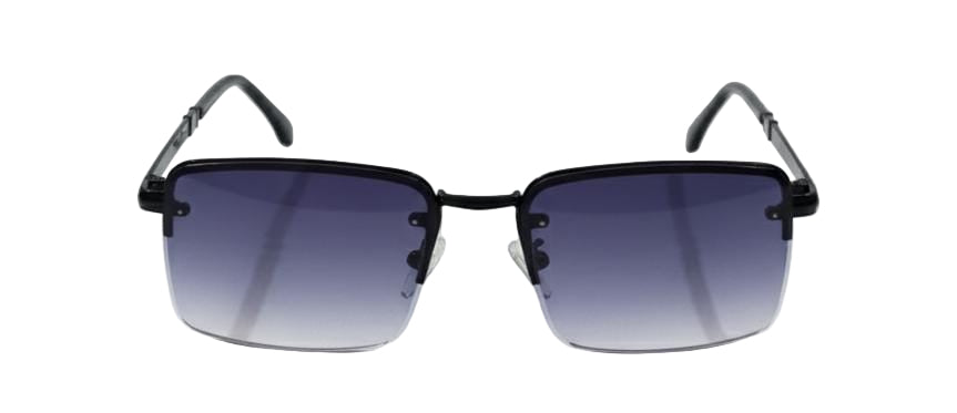 Sleek Rimless Rectangle Sunglasses | Black Frame Blue-Grey Gradient Lenses