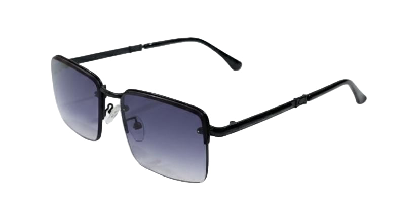 Sleek Rimless Rectangle Sunglasses | Black Frame Blue-Grey Gradient Lenses