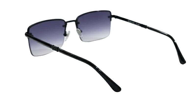 Sleek Rimless Rectangle Sunglasses | Black Frame Blue-Grey Gradient Lenses