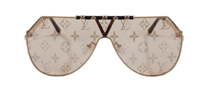 Oversized Rose Gold Shield Sunglasses | Monogram Print Visor Lens