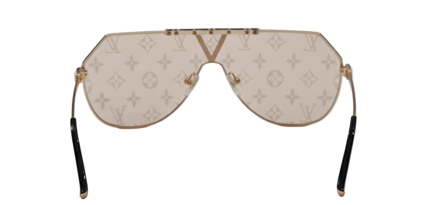 Oversized Rose Gold Shield Sunglasses | Monogram Print Visor Lens