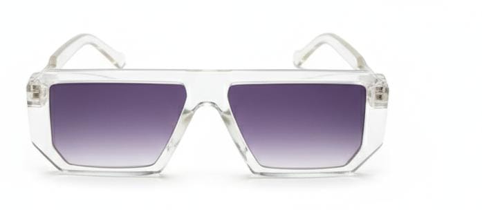 Transparent Clear Frame Block Sunglasses | Chunky Rectangle Purple Gradient Shades