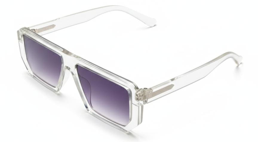 Transparent Clear Frame Block Sunglasses | Chunky Rectangle Purple Gradient Shades