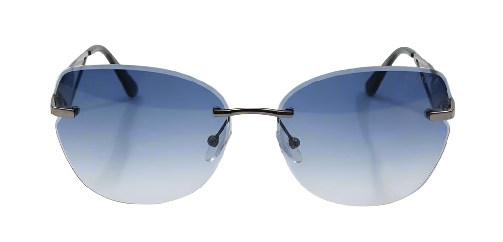 Elegant Butterfly Cat-Eye Rimless Sunglasses | Blue Gradient Lens Geometric Arms