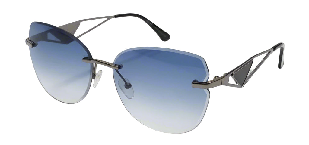 Elegant Butterfly Cat-Eye Rimless Sunglasses | Blue Gradient Lens Geometric Arms