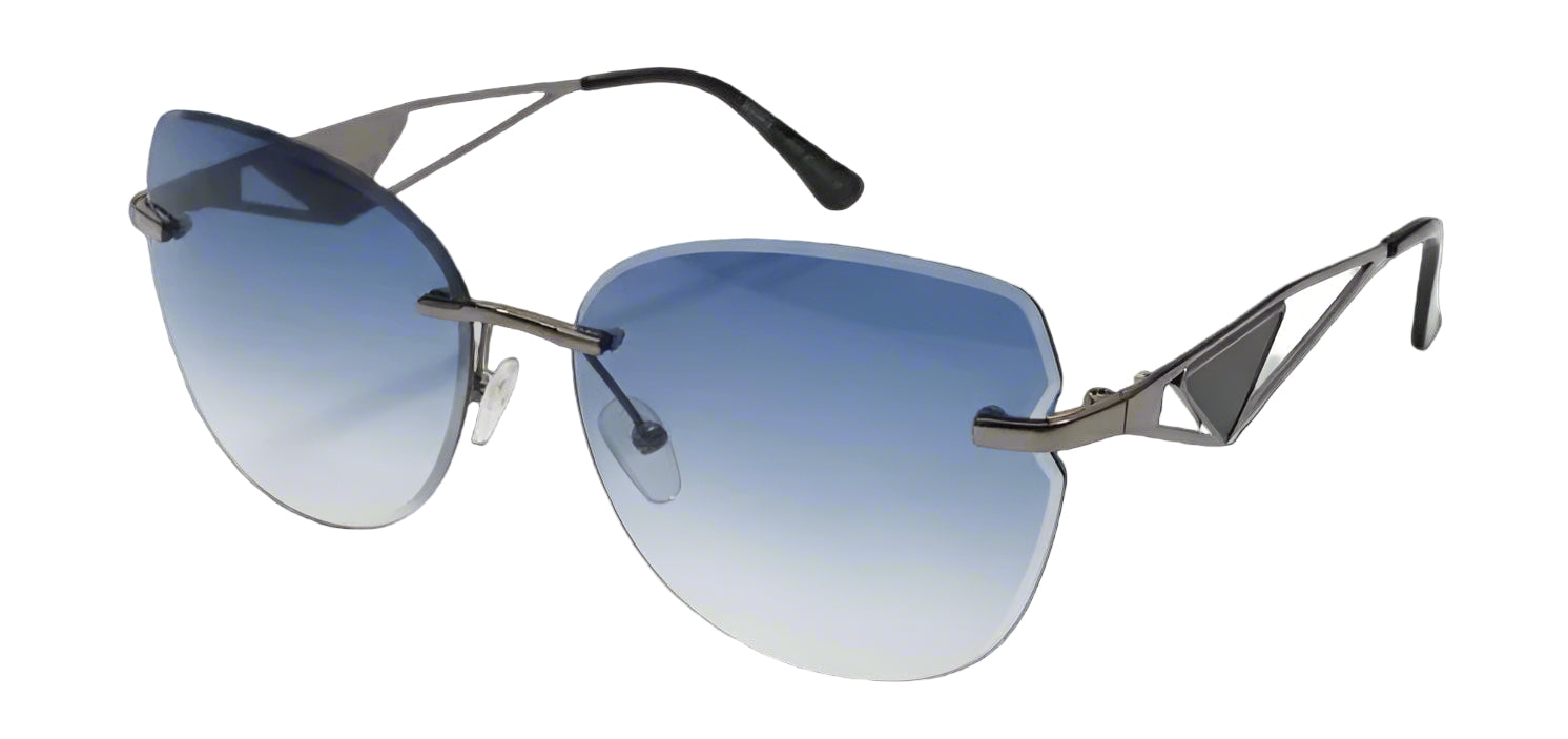 Elegant Butterfly Cat-Eye Rimless Sunglasses | Blue Gradient Lens Geometric Arms