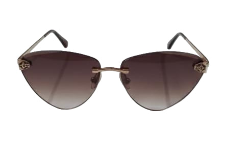 Glamorous Cat-Eye Rimless Sunglasses | Rose Gold Frame Brown Gradient Lens
