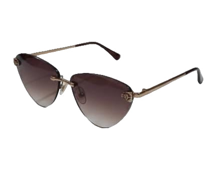 Glamorous Cat-Eye Rimless Sunglasses | Rose Gold Frame Brown Gradient Lens