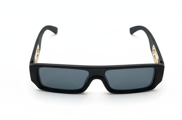 Bold Black Rectangular Sunglasses with Gold Panther / Jaguar Accents