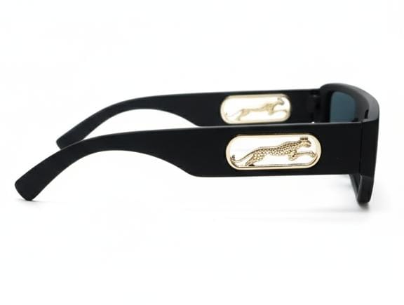Bold Black Rectangular Sunglasses with Gold Panther / Jaguar Accents