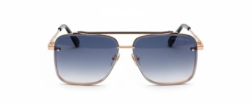 Luxury Square Navigator Sunglasses | Rose Gold Frame with Blue Gradient Lenses
