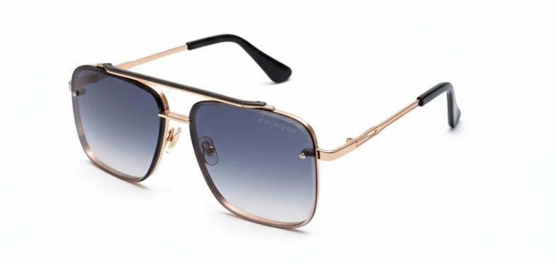 Luxury Square Navigator Sunglasses | Rose Gold Frame with Blue Gradient Lenses